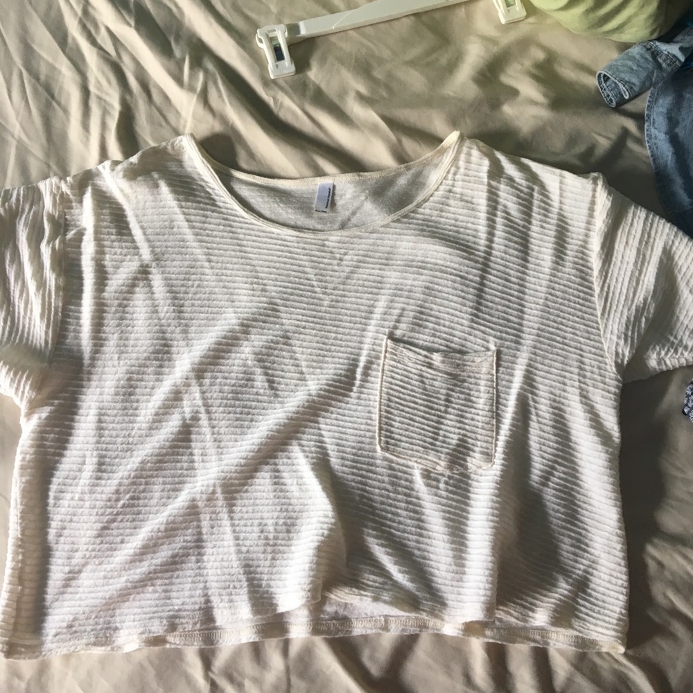 White striped cut off t shirt